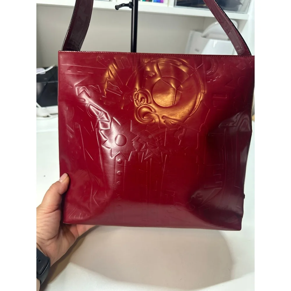 Women's Prada Deep Red Embossed Patent Leather Shoulder Bag One Size - Picture 5 of 16